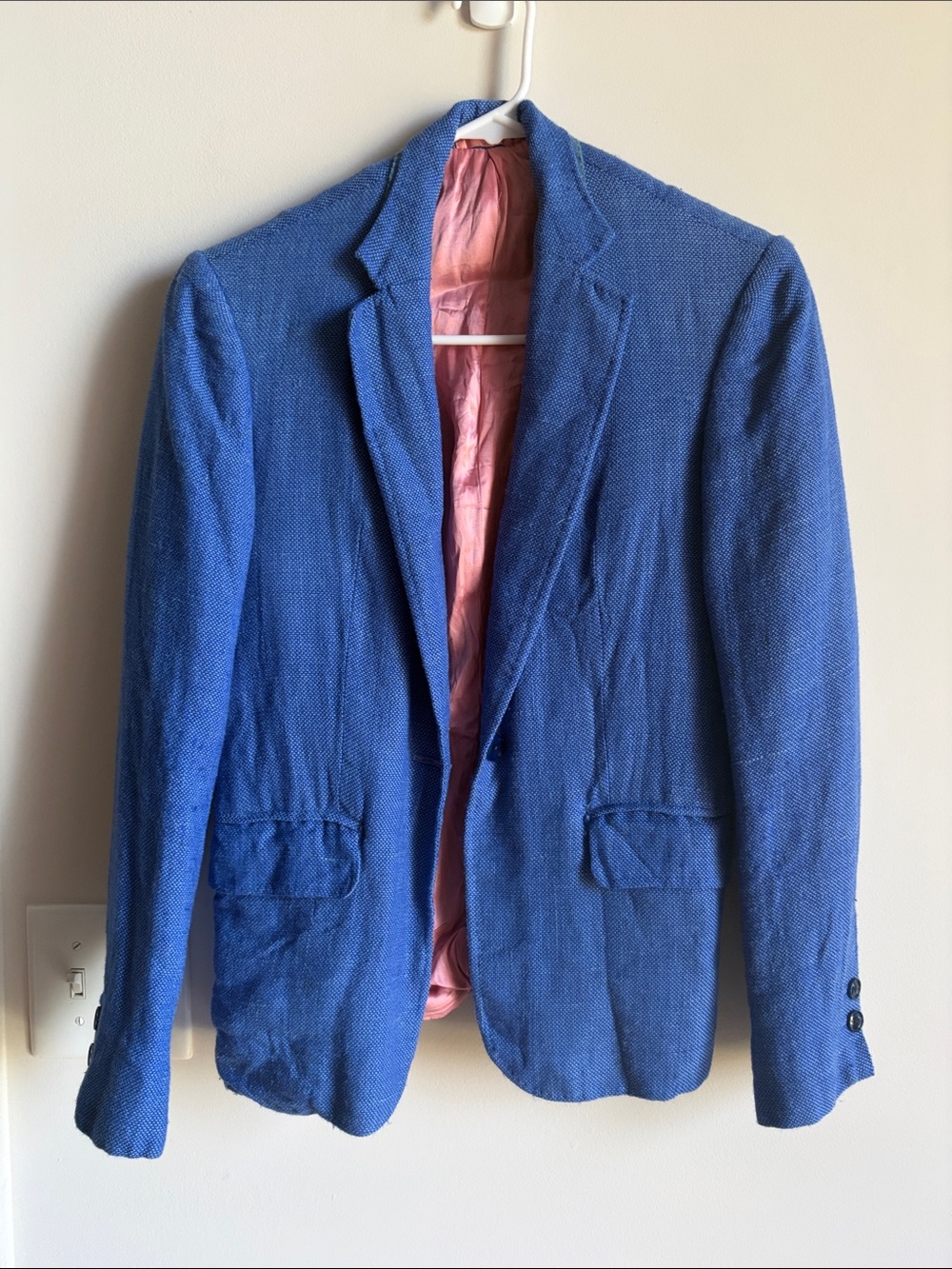 Vintage Blue Textured Blazer - Classic Tailored Style
